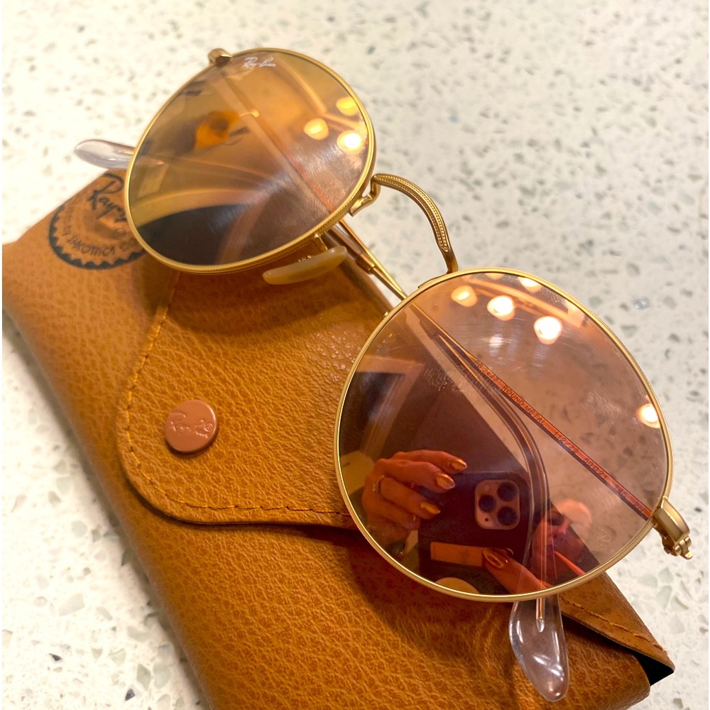 Rayban Round Metal Sunglasses Gold & Flash Mirror Pink